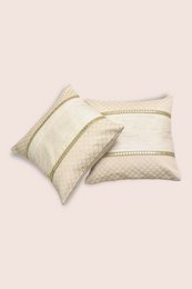 Handwoven Matka Silk Cushion Cover - Cotton Blend, Mirror Work