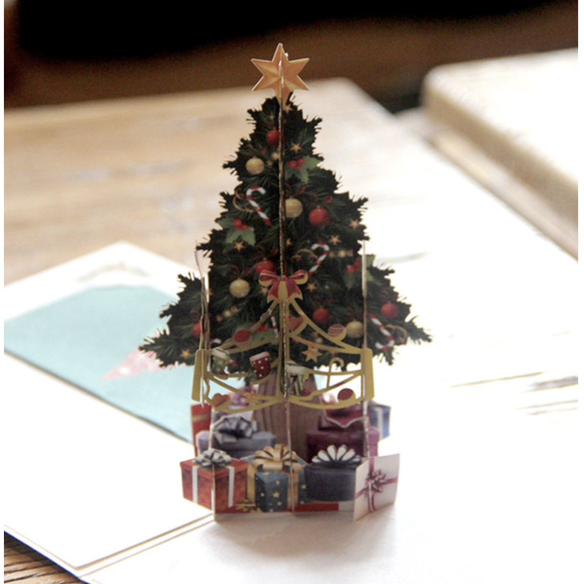 Popup Kerstkaart 3D kerstboom met cadeautjes pop-up kerstkaart met Berichtpaneel