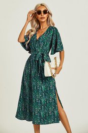Angel Sleeve Wrap Top Midi kjole i grønt
