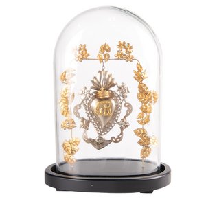 Stolp 26x16x37 cm Goudkleurig Zwart Glas Hart Glazen Stolp