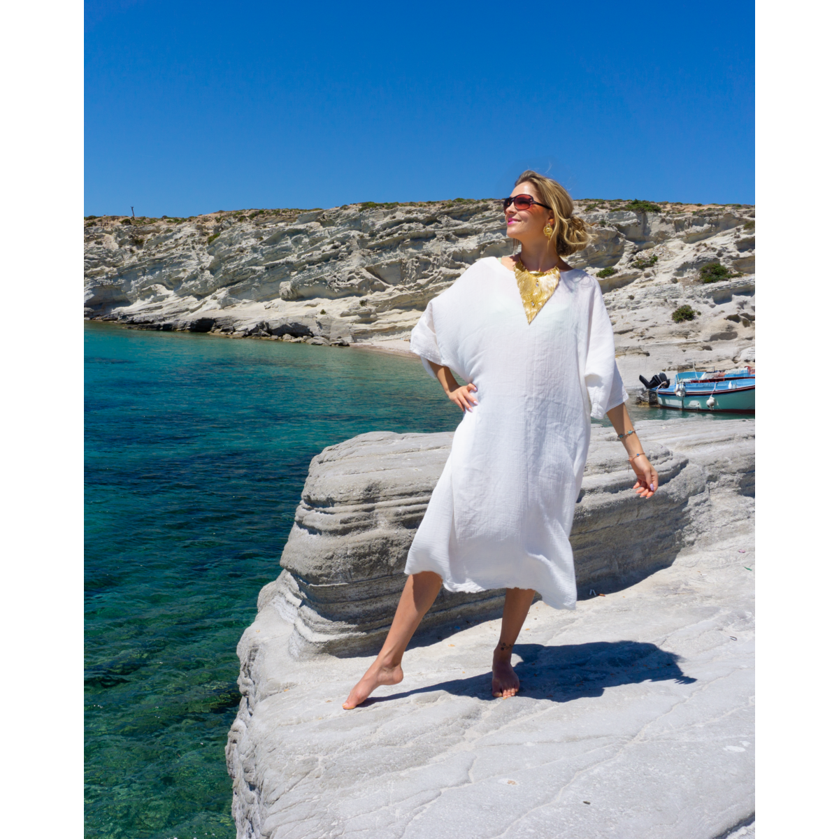 SAMSARA Cotton Beach Kaftan Kjole – Åndbar sommertunika – Hvid