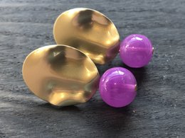 Gold-toned drop earrings with purple beads