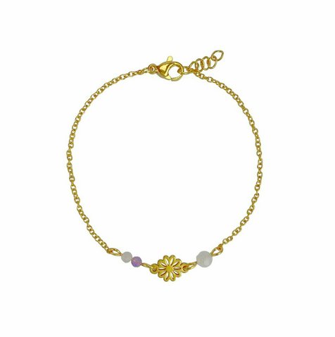 Armbandje Edelsteentjes & Bloemetje - Goud