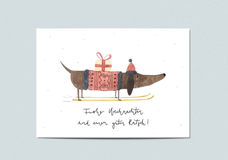 Weihnachtskarte Dackel, Postkarte