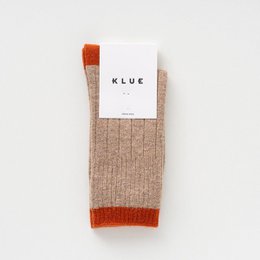 KLUE Merinowollen sokken met banden | Beige en oranje