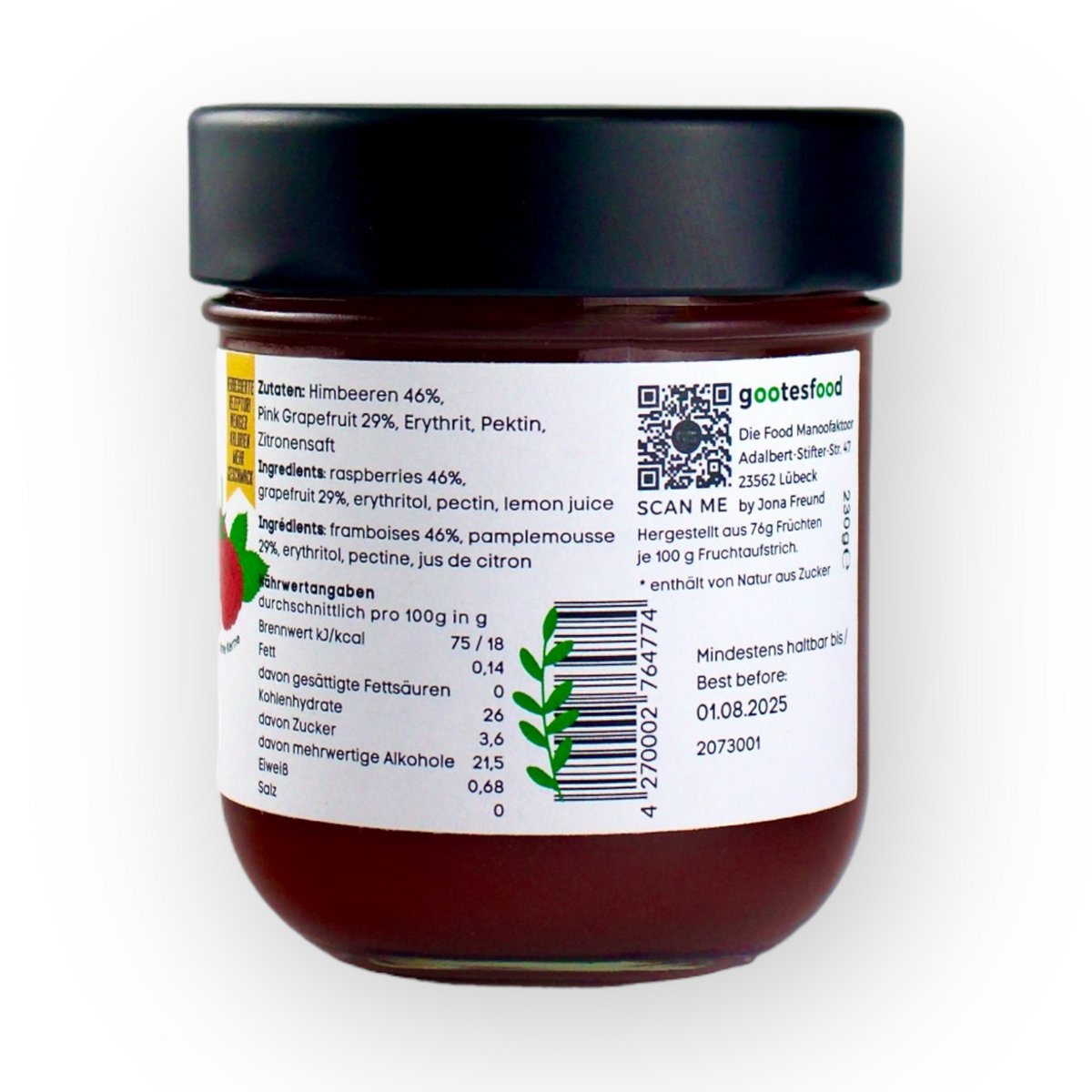 Fruit spread SUGAR-FREE raspberry grapefruit 76% fruits