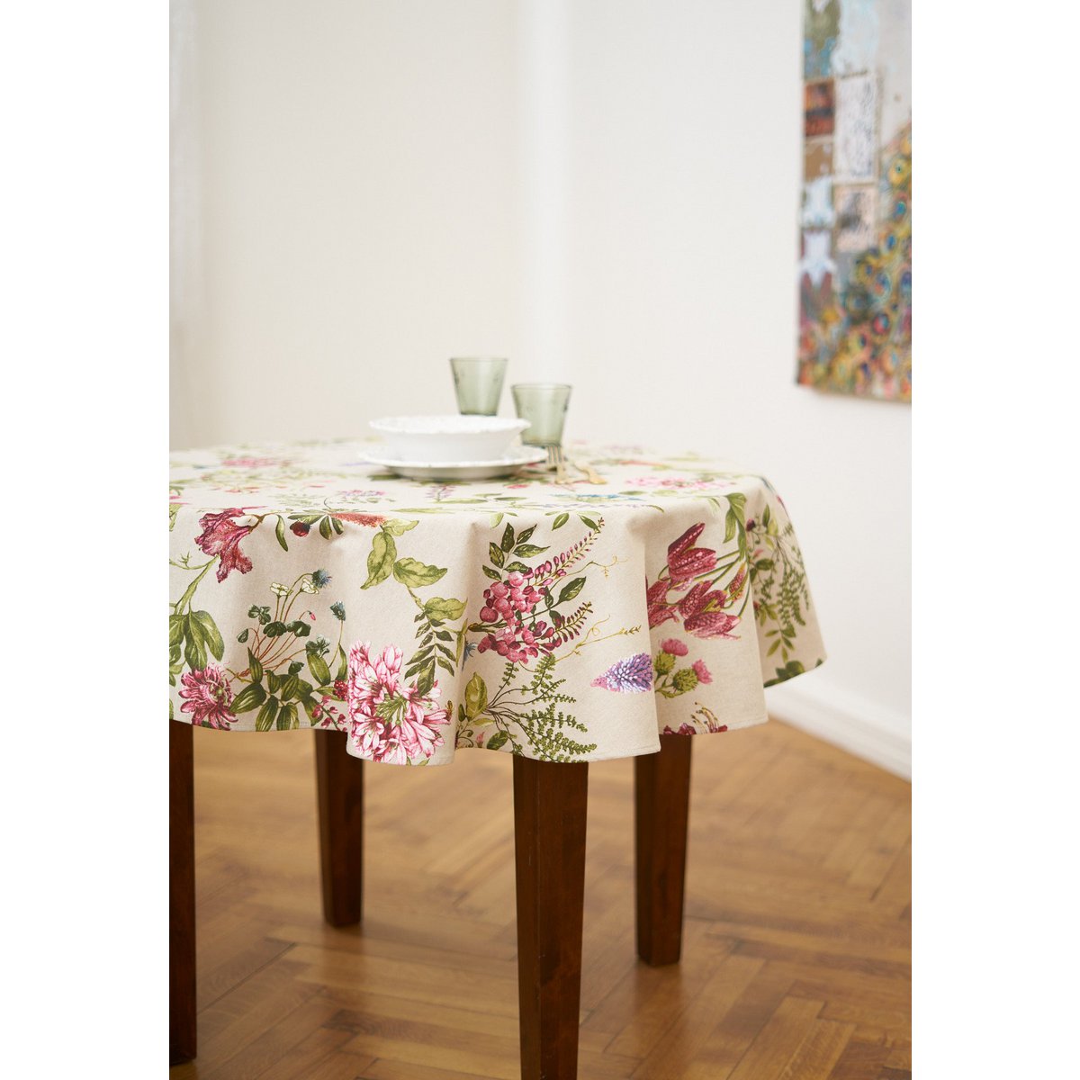 Round Floral Tablecloth, Poly-Cotton Mix, Printed | Botanico