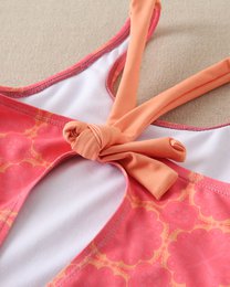 Costume da bagno con stampa retrò fucsia da ragazza con cinturini arancioni M190-23504021