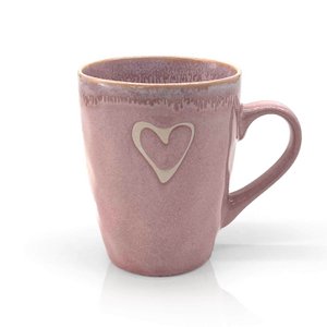 Stoneware Becher mit Henkel "Herz" rosa