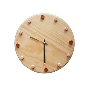 Handgemaakte Wandklok Hout & Keramiek - ⌀29cm | Oranje/Roze