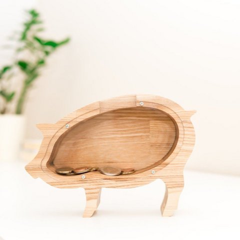 Grote piggy bank, houten piggy bank, gelddoos, muntendoos