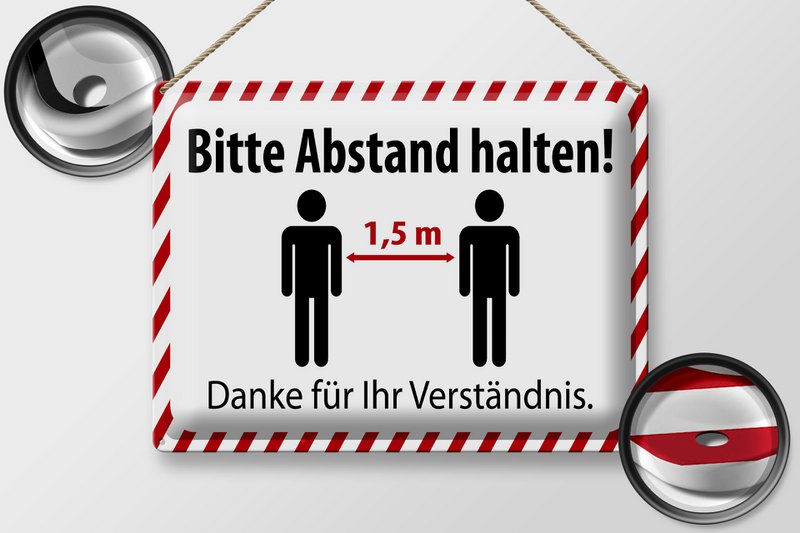 Tin sign note 40x30cm please keep a distance of 1.5 m