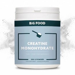 Creatine monohydrate powder supplement, white container, vegan fitness nutrition.
