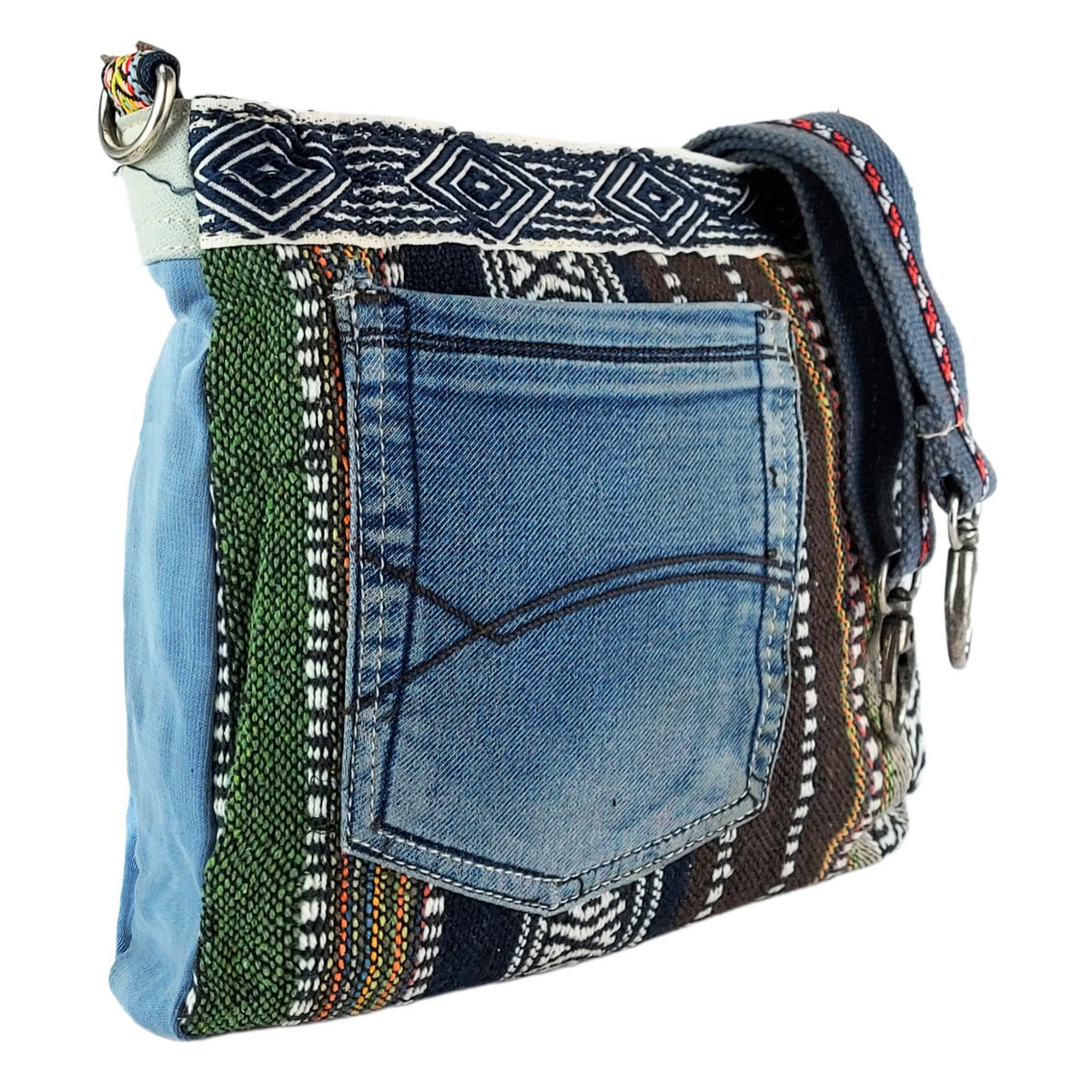 Sac bandoulière femme Sunsa. Sac bandoulière en jean upcyclé et coton. Sac à main style rétro vintage. Sac bandoulière pour femme.