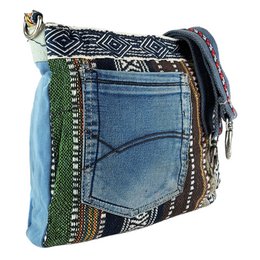 Sac bandoulière femme Sunsa. Sac bandoulière en jean upcyclé et coton. Sac à main style rétro vintage. Sac bandoulière pour femme.