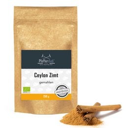 Ground organic Ceylon cinnamon, 250g. Warm, sweet, and aromatic spice with a rich flavor. Ideal for cooking, baking, and seasoning.