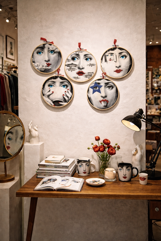 Fornasetti Portraits 15cm – Embroidered Wall Art Set (5 pieces) 