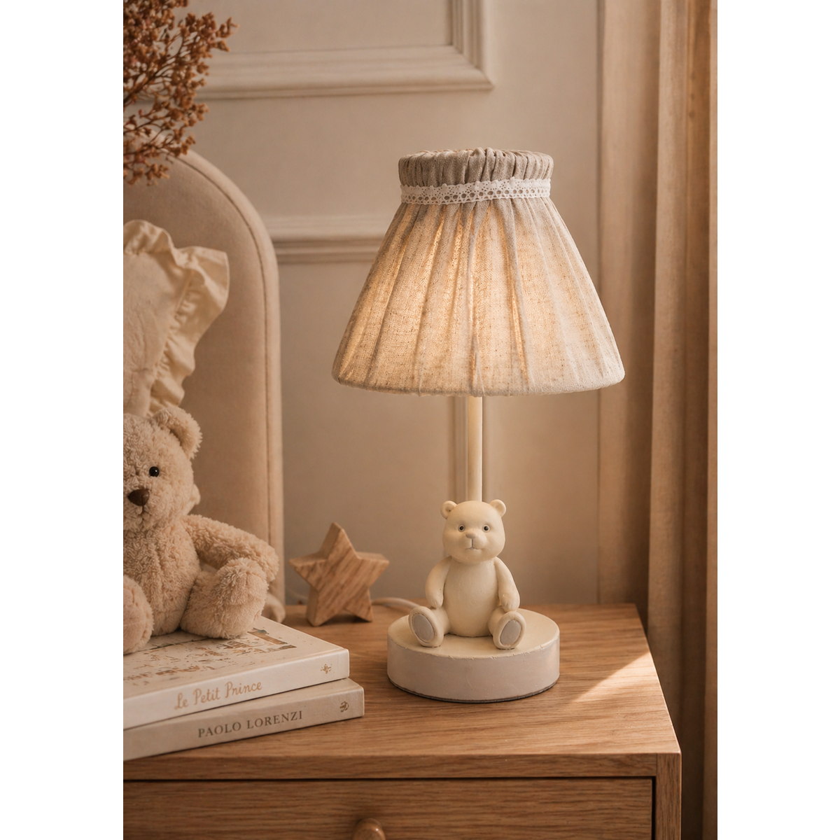 Lamp with teddy bear with lampshade h 36 d 20 cm in resin
