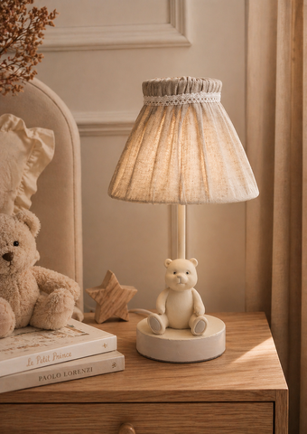 Lampe mit Teddybär mit Lampenschirm H 36 T 20 cm aus Harz