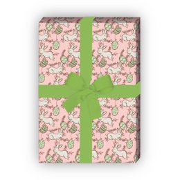 Delicate pink and green Easter wrapping paper with hand-drawn bunnies and floral patterns. Perfect for wrapping Easter gifts and adding a touch of spring to your celebrations.