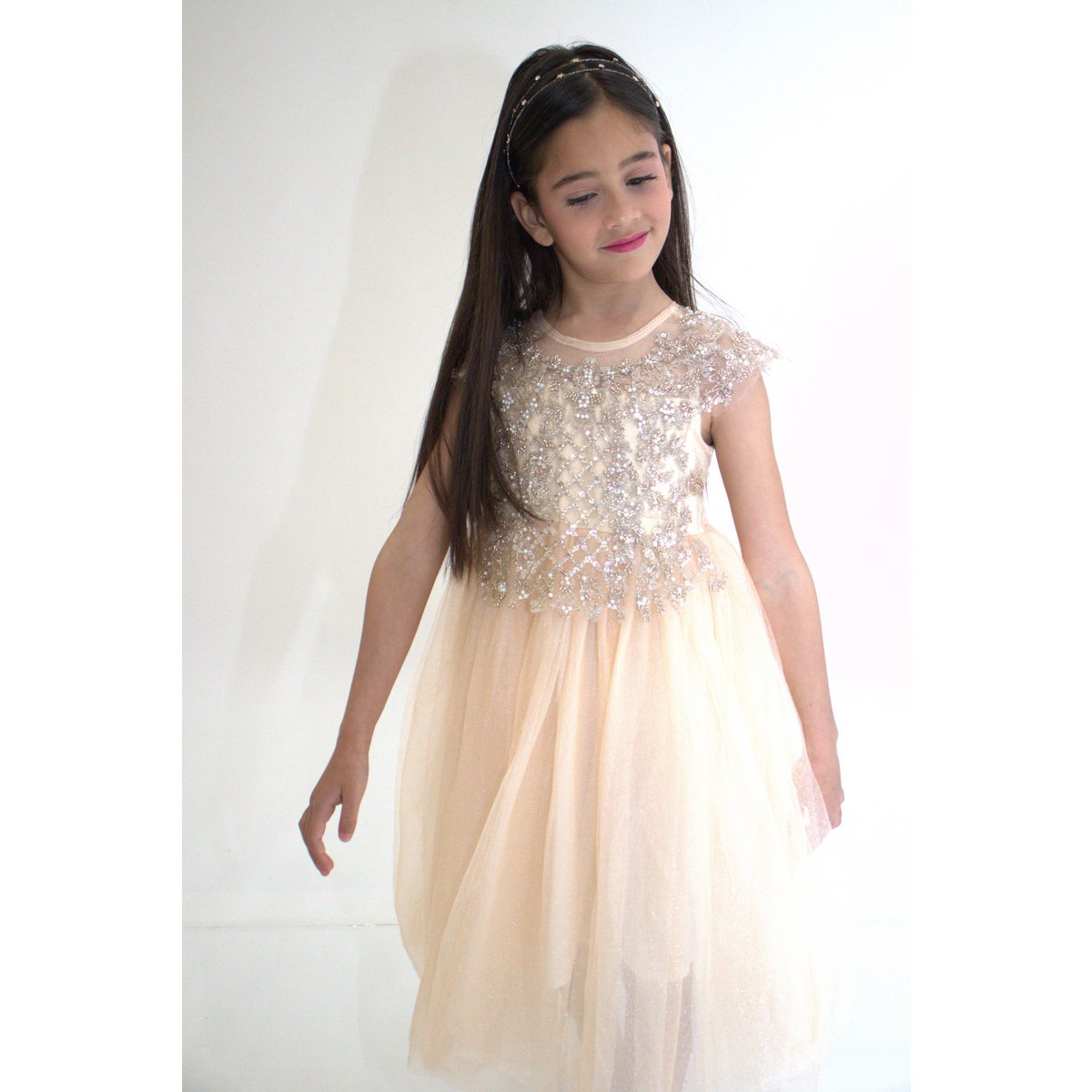Abito da cerimonia ANABELLA - Pesca - Taglia: 130 cm (4/5 anni)