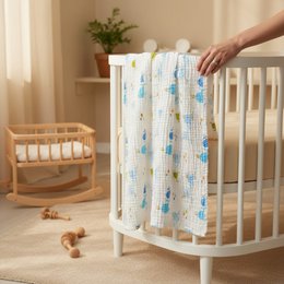 Nuvinokids® 6-lags bomuldsmuslin babytæppe blåhvaler