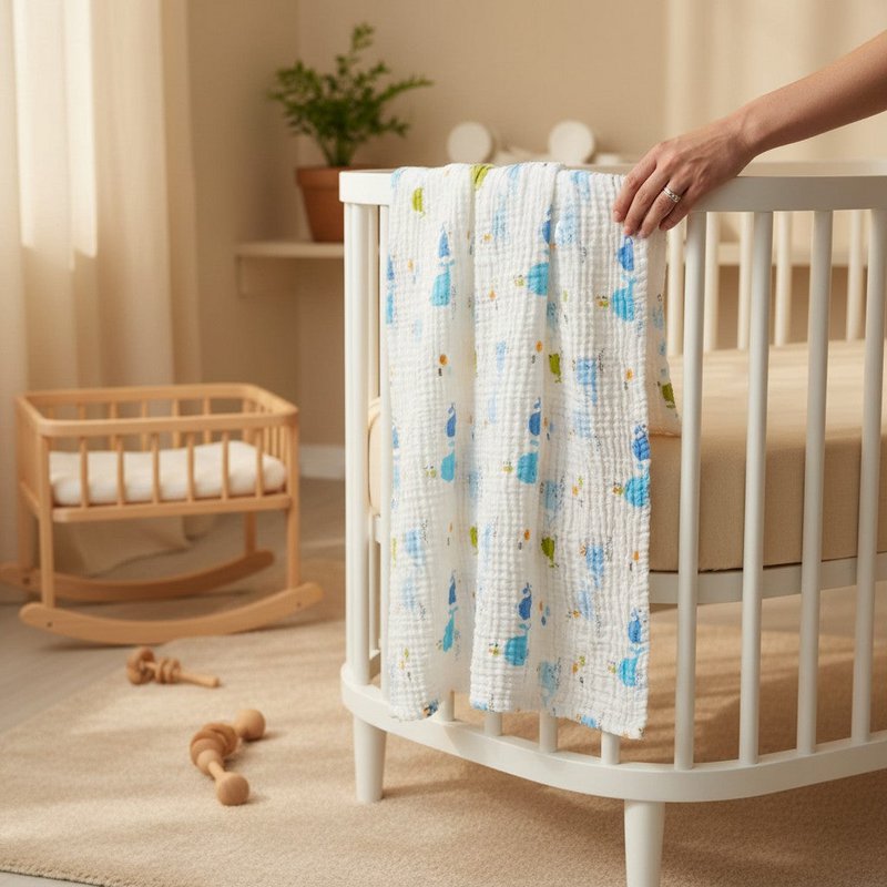 Nuvinokids® 6-lags bomuldsmuslin babytæppe blåhvaler