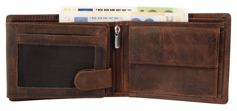 Accent ægte læder (Hunter læder) pung, RFID, liggende format, "Fischer/Angler", mørkebrun