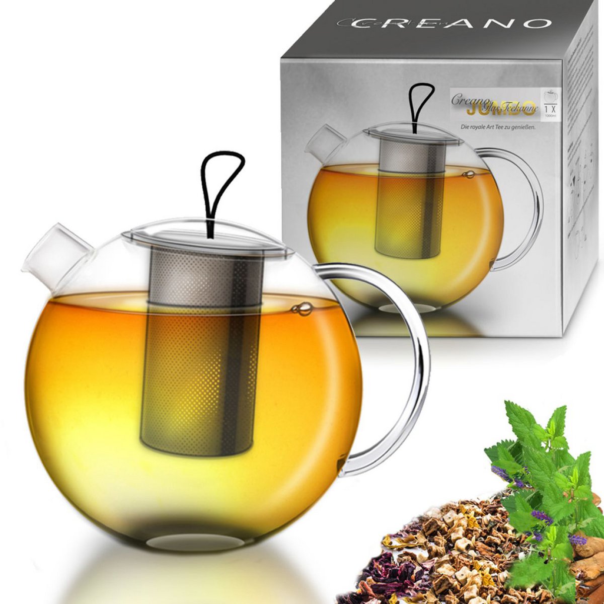 Creano Glas-Teekanne Jumbo 1,0l mit Sieb