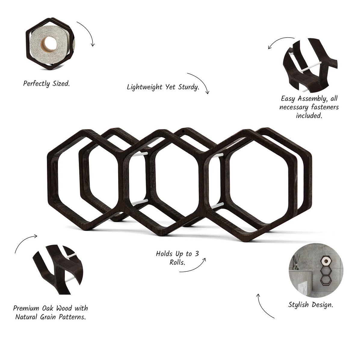 Geometric Wooden Bathroom Roll Holder, Honeycomb‑Inspired Rustic Bath Accessory, Perfect Gift for Housewarming or Home Décor