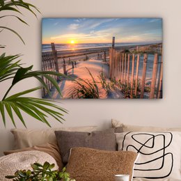 Lærredsmaleri - vægdekoration - strand - hav - klit - solnedgang - landskab