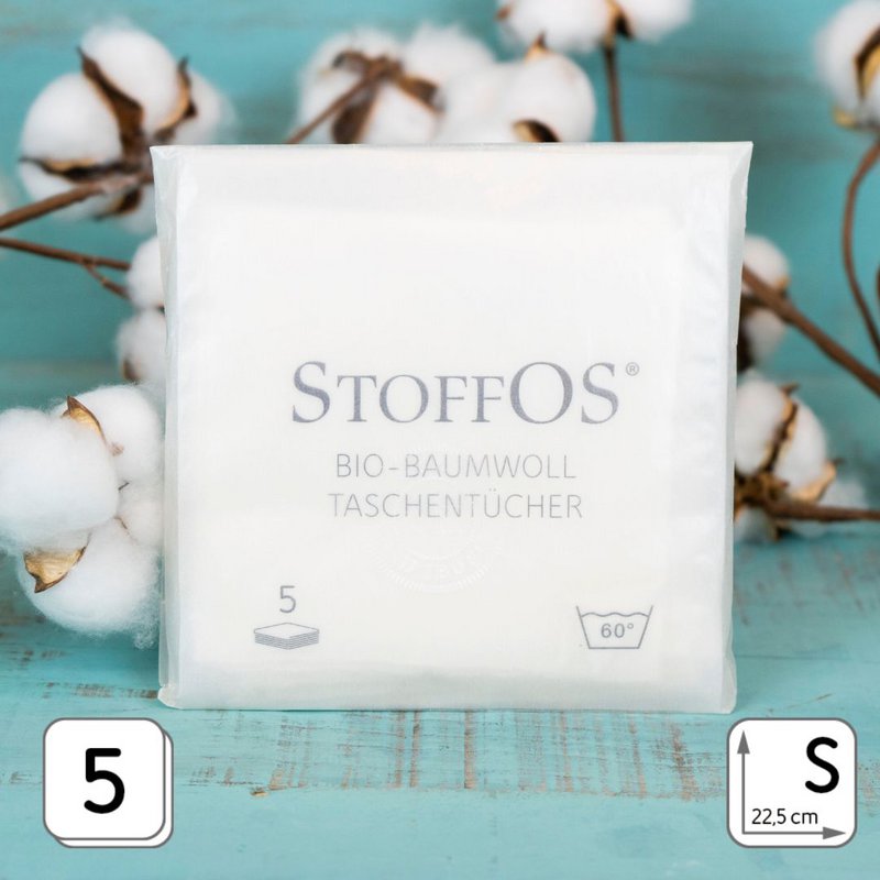 Mouchoirs en tissu, blanc, motif d'emballage StoffOS PUR ou BRANCHE DE COTON
