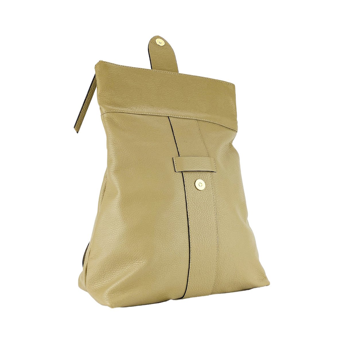 RB1021AL | Soft women's backpack in genuine leather Made in Italy with adjustable shoulder straps. Zipper and accessories in shiny gold metal - Beige color - Dimensions: 30 x 34 x 10.5 cm
