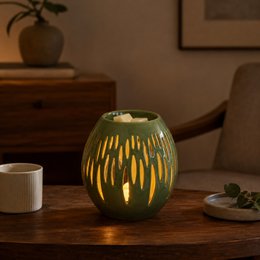 Kominek do perfum z serii Céramy – Ovali Olive – Lakierowany ceramiczny świecznik – Dyfuzja wosków zapachowych, olejków eterycznych – Dekoracyjny pomysł na prezent