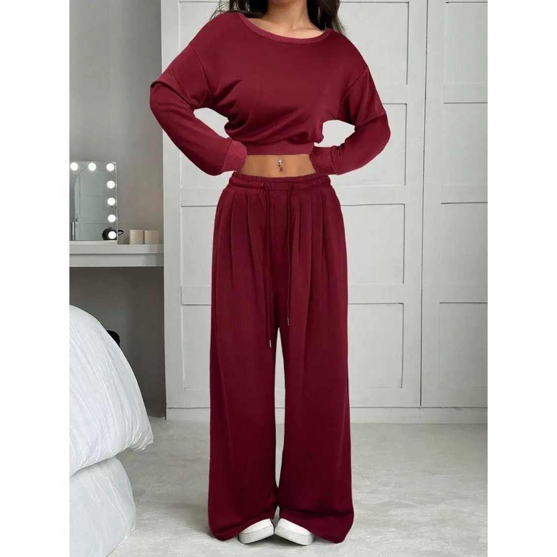 Damesmode slim-fit off-the-shoulder navel effen kleur casual broekpak