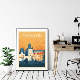 Vintage Praag-poster | Premium poster City Prague Tsjechië