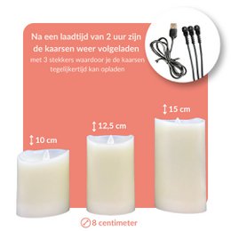 Rechargeable LED candles with moving flame - 3 pieces