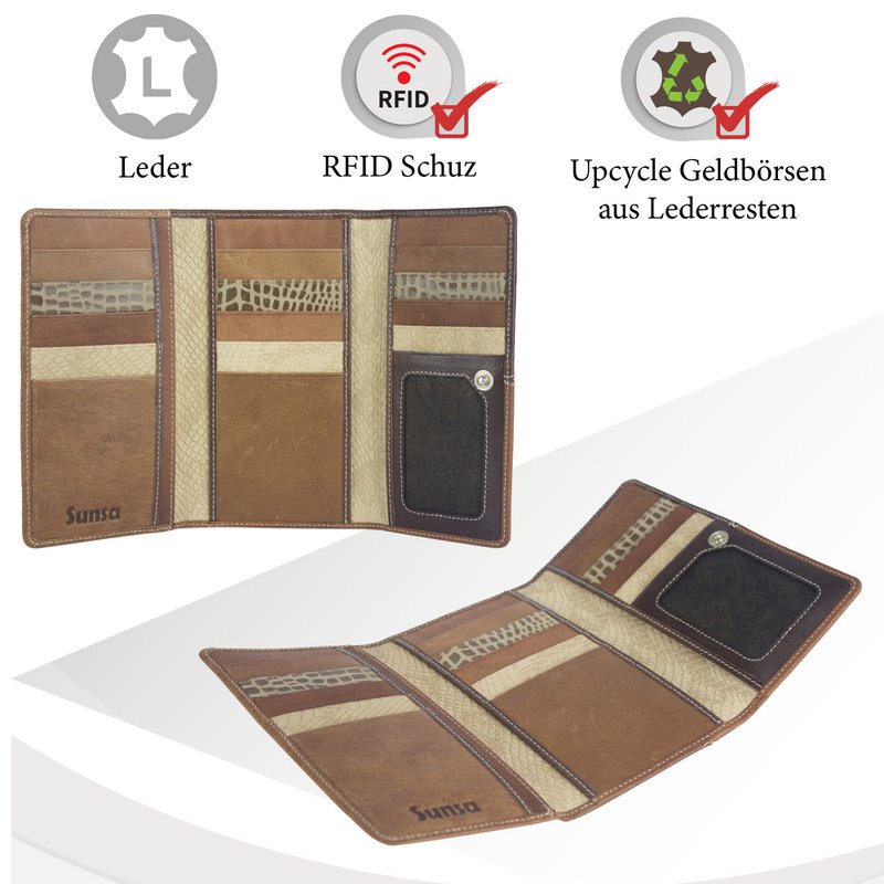 Cartera de mujer Sunsa. monedero de cuero. Cartera con protección RFID. Cartera sostenible hecha con retales de cuero. Cartera de mujer grande con muchos compartimentos para tarjetas de crédito: cartera/cartera para mujer, la mejor idea de regalo.