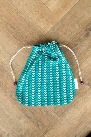 Stoffgeschenktüten Double Drawstring- Batik Collection - Teal / Hearts