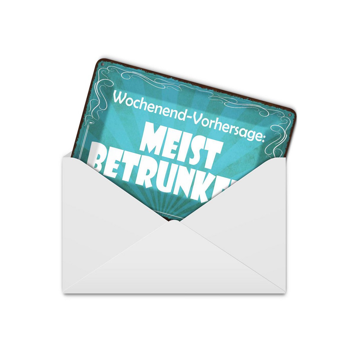 Tin postcard saying 10x14 cm weekend forecast Mostly Drunk decorative sign
