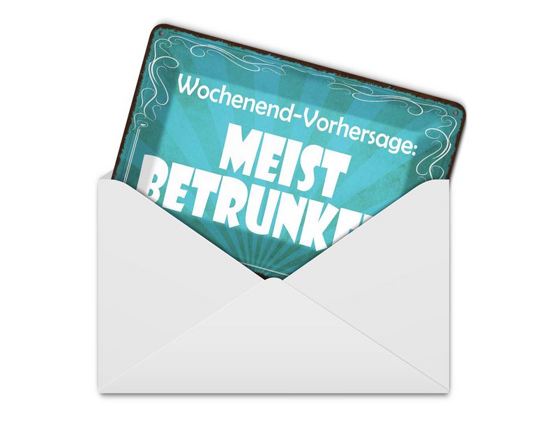 Tin postcard saying 10x14 cm weekend forecast Mostly Drunk decorative sign