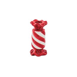 Kerzenhalter-Toffee Candy- Keramik- rot/ weiß- 7,5x7,5x13 cm