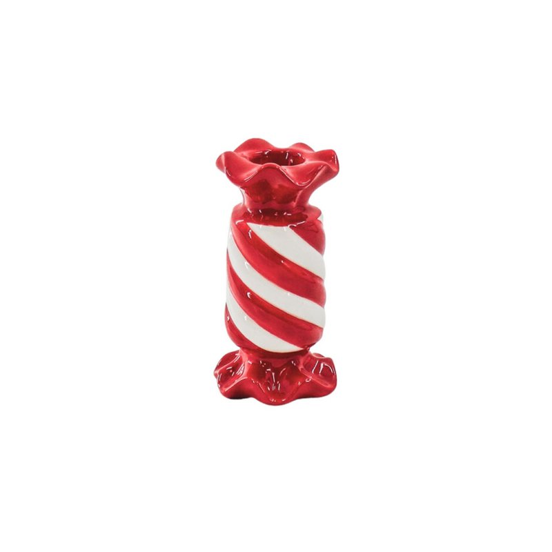 Kerzenhalter-Toffee Candy- Keramik- rot/ weiß- 7,5x7,5x13 cm