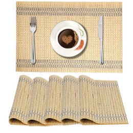 Reversible bamboo placemats, natural woven texture, rectangular 45x30cm, set of 6, eco-friendly dining.