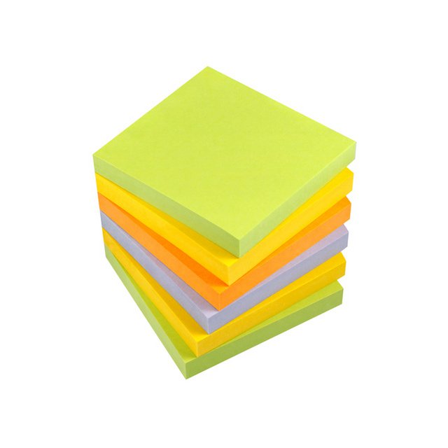 Info notes 75x75mm assorted spring pack 6 block green, yellow, orange, purple