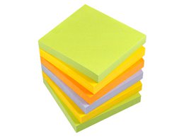 Info notes 75x75mm assorted spring pack 6 block green, yellow, orange, purple