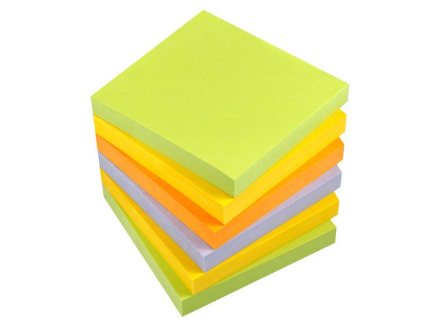 Info notes 75x75mm assorted spring pack 6 block green, yellow, orange, purple