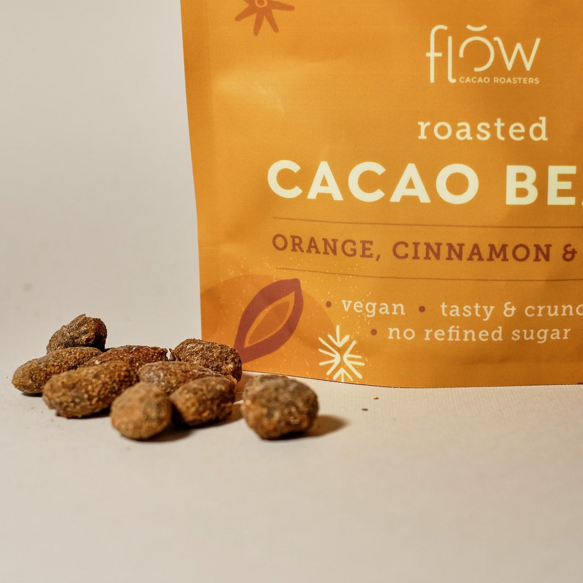 Single Origin Roasted Cacao Beans with cinnamon, orange, nutmeg and caramelised coconut blossom sugar