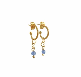 Boucles d'Oreilles Coeurs & Aventurine Bleue - Doré