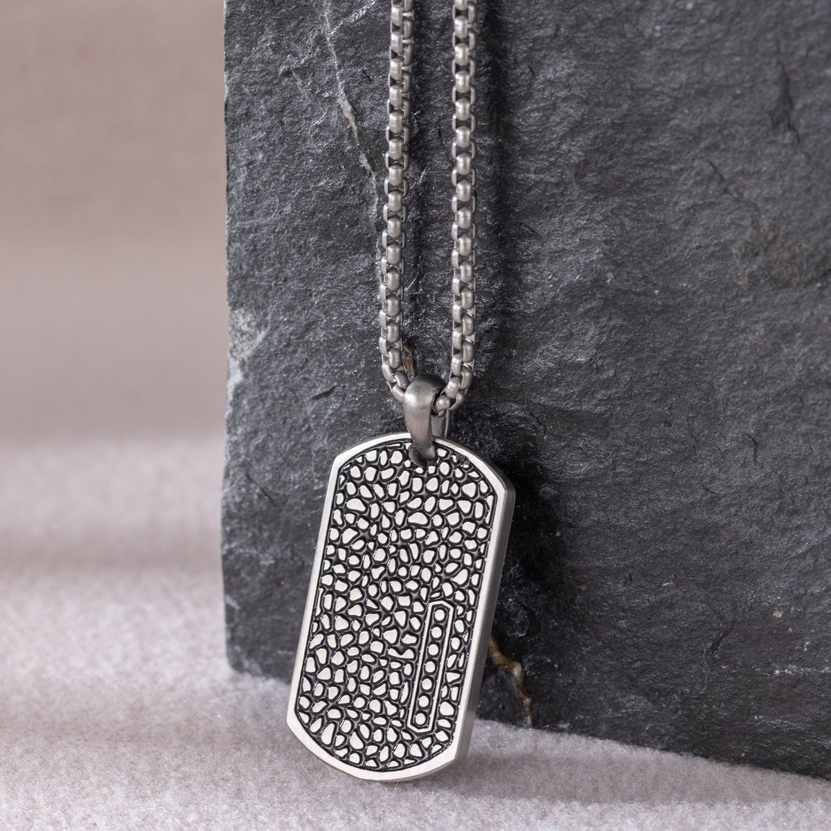 Textured silver Dog Tag Necklace